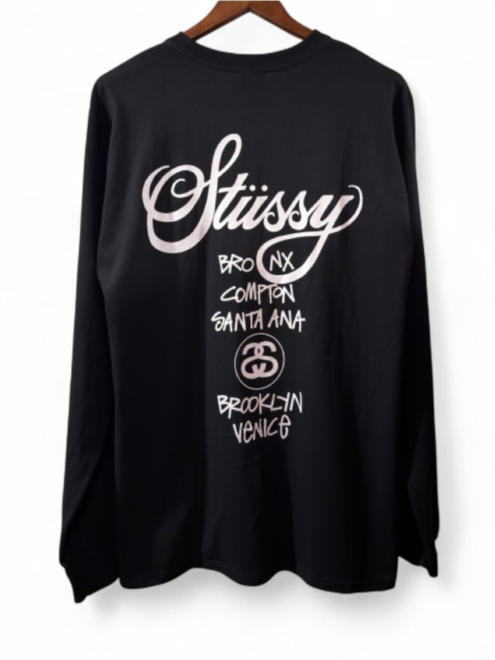 Stüssy World Tour Black Long Sleeve T-Shirt Size Men’s Large (NWOT) - Picture 2 of 6